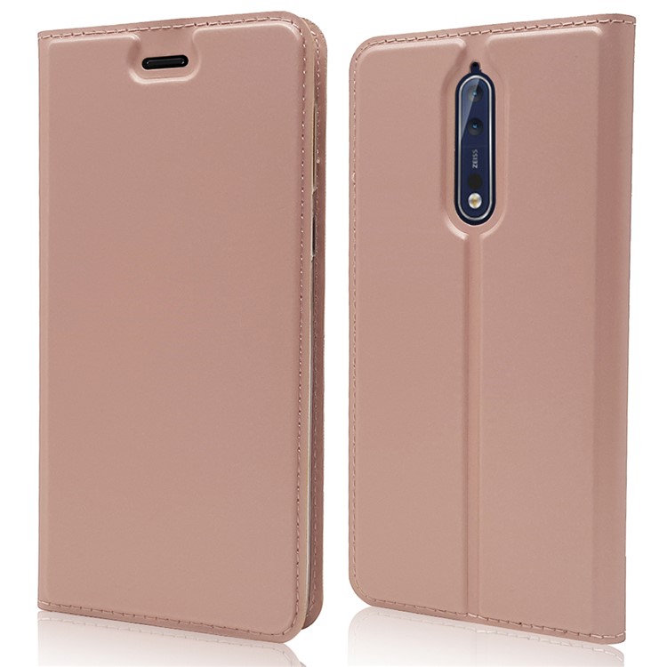 Magnetic Leather Card Holder Mobile Phone Cover with Stand for Nokia 8 - Rose Gold-1