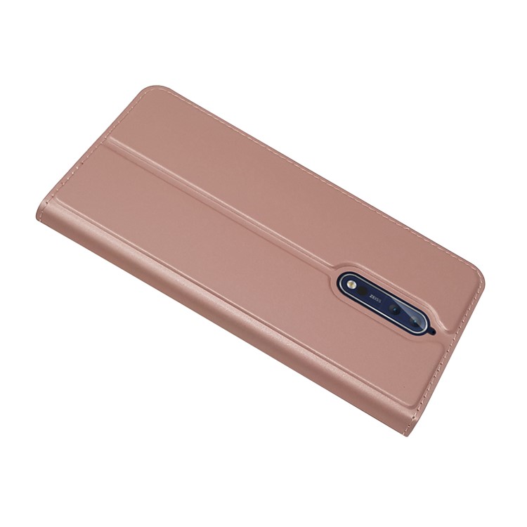 Magnetic Leather Card Holder Mobile Phone Cover with Stand for Nokia 8 - Rose Gold-4