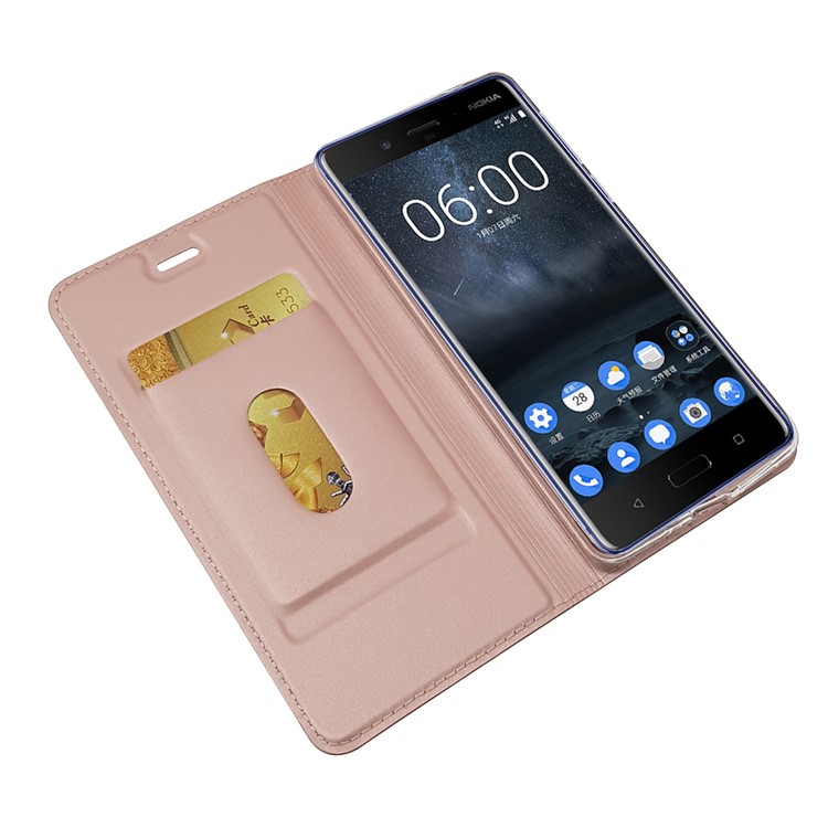 Magnetic Leather Card Holder Mobile Phone Cover with Stand for Nokia 8 - Rose Gold-5