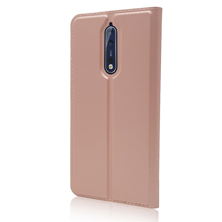 Magnetic Leather Card Holder Mobile Phone Cover with Stand for Nokia 8 - Rose Gold-8