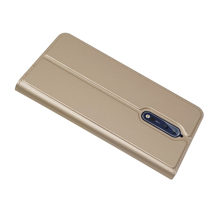 Magnetic PU Leather Flip Stand Cell Phone Case with Card Slot for Nokia 8 - Gold-4