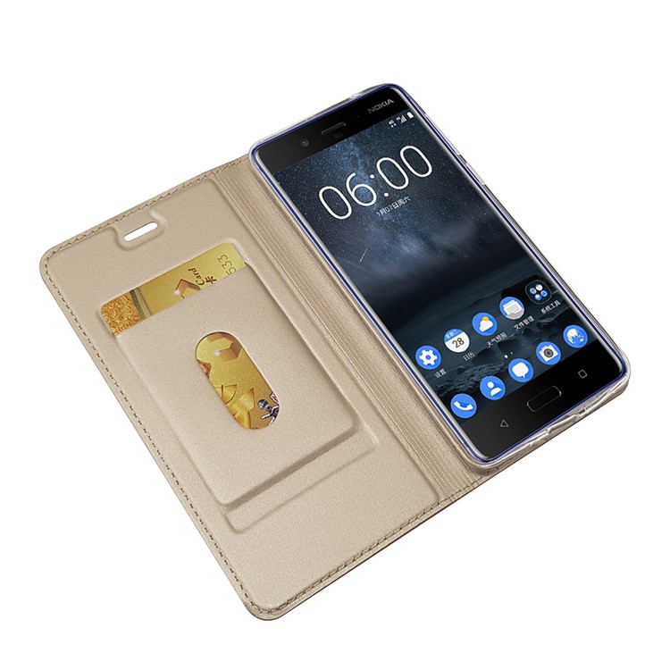 Magnetic PU Leather Flip Stand Cell Phone Case with Card Slot for Nokia 8 - Gold-5