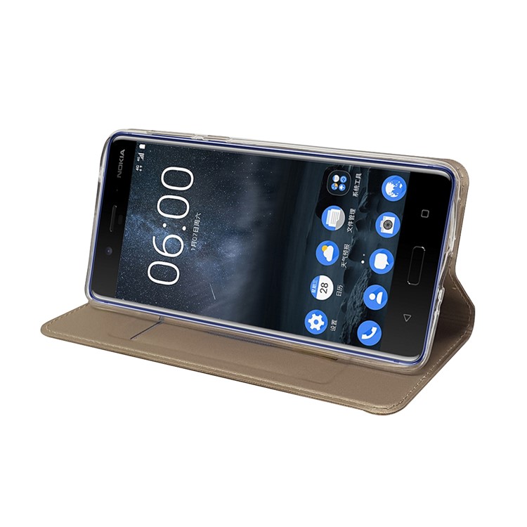 Magnetic PU Leather Flip Stand Cell Phone Case with Card Slot for Nokia 8 - Gold-9