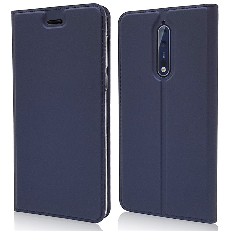 Magnetic Leather Card Holder Protection Phone Cover Shell for Nokia 8 - Dark Blue-1