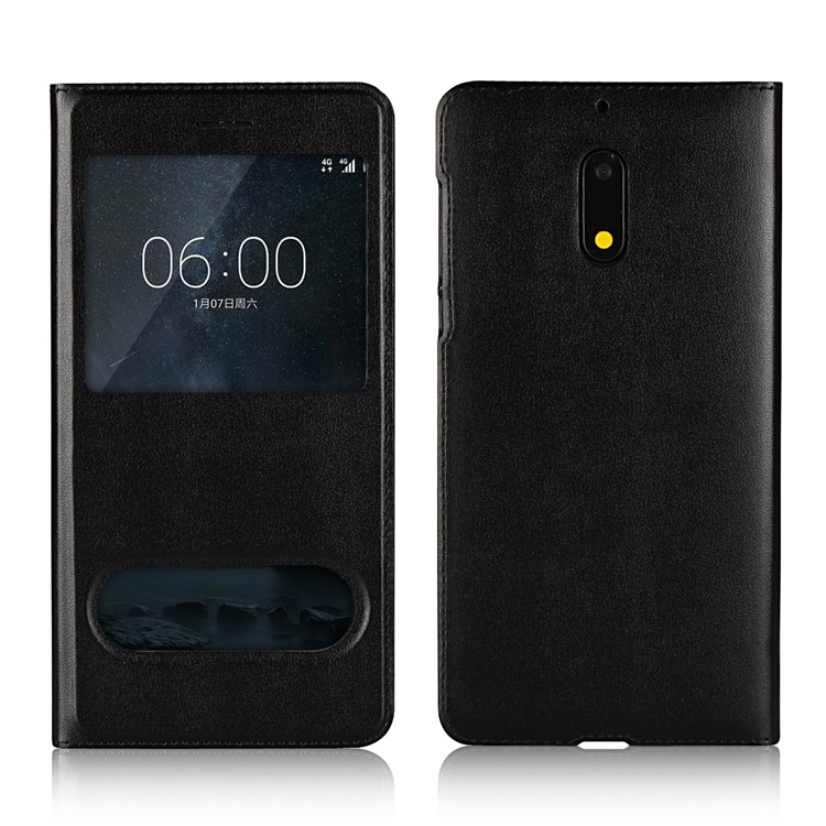 Dual View Window Slim Leather Protective Case for Nokia 6 (2017) - Black-1