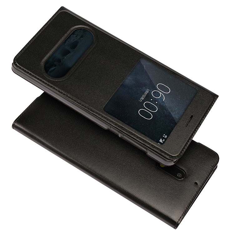 Dual View Window Slim Leather Protective Case for Nokia 6 (2017) - Black-2