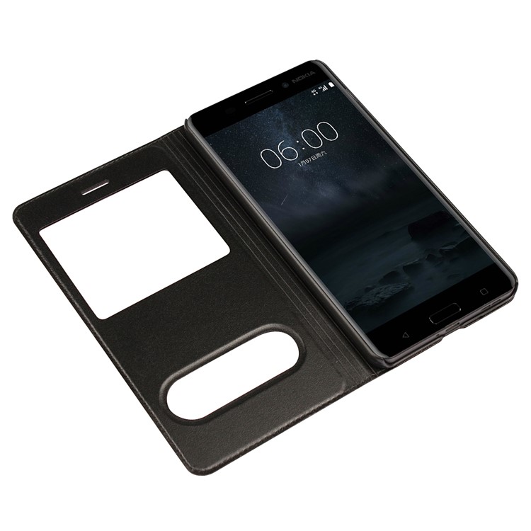 Dual View Window Slim Leather Protective Case for Nokia 6 (2017) - Black-5