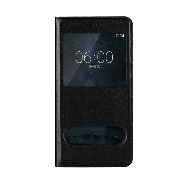 Dual View Window Slim Leather Protective Case for Nokia 6 (2017) - Black-6