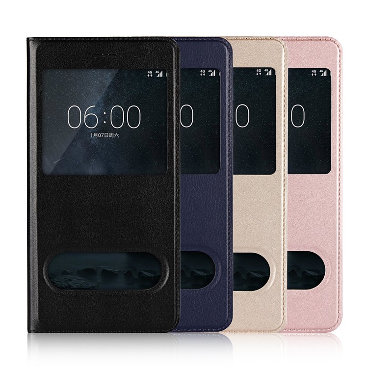 Dual View Window Slim Leather Protective Case for Nokia 6 (2017) - Black-8
