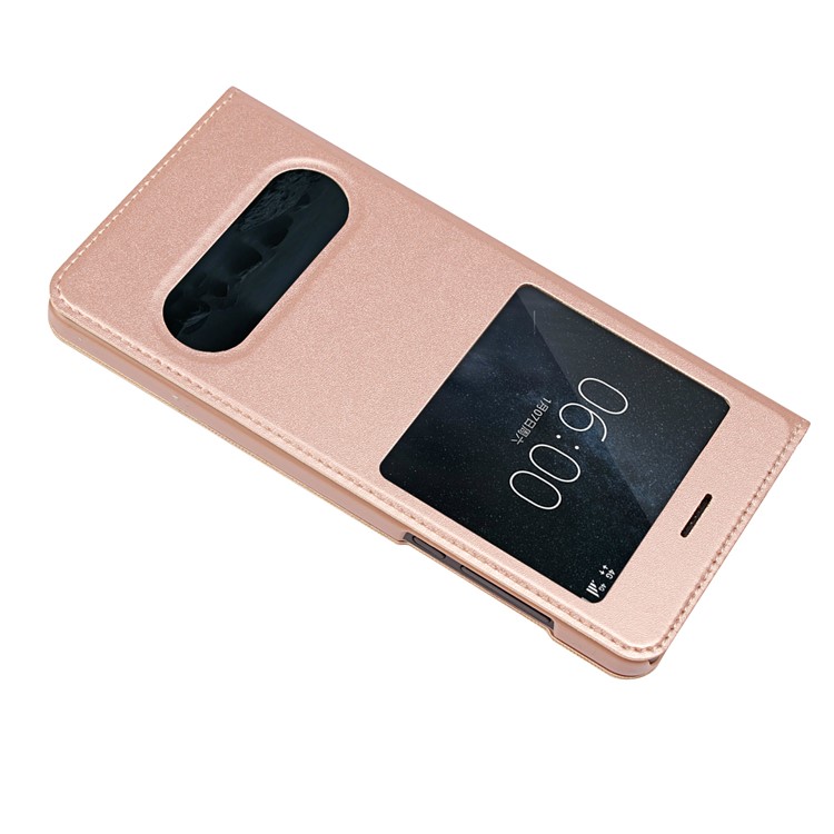 Dual View Window Slim Leather Protective Mobile Cover for Nokia 6 (2017) - Rose Gold-3