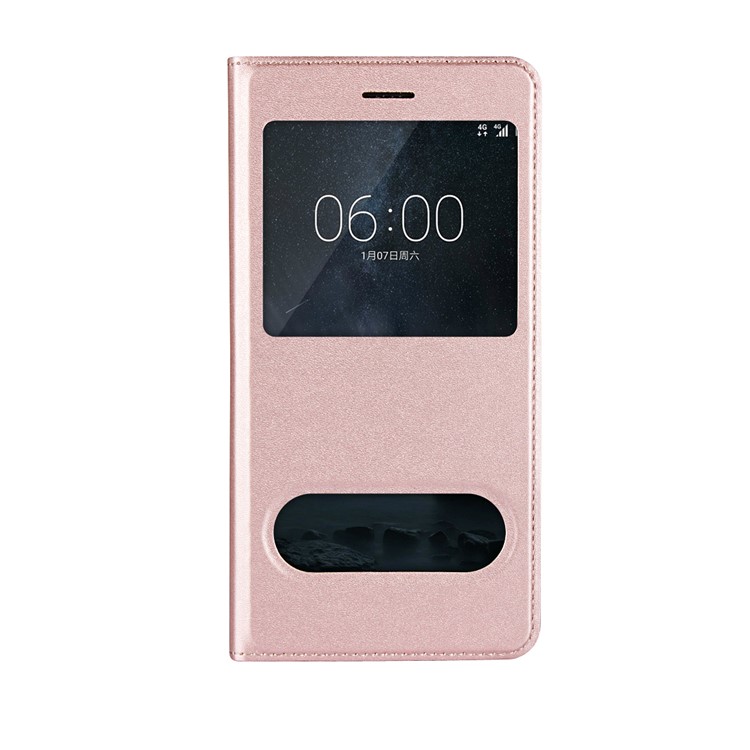 Dual View Window Slim Leather Protective Mobile Cover for Nokia 6 (2017) - Rose Gold-6