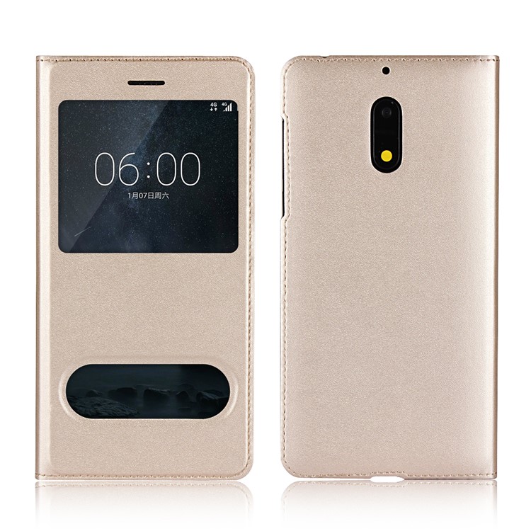 Dual View Window Slim Leather Mobile Shell for Nokia 6 (2017) - Gold-1
