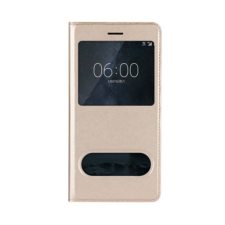Dual View Window Slim Leather Mobile Shell for Nokia 6 (2017) - Gold-11