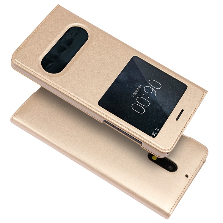 Dual View Window Slim Leather Mobile Shell for Nokia 6 (2017) - Gold-2