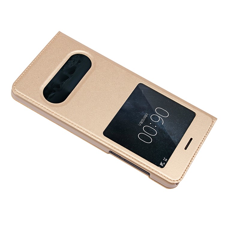 Dual View Window Slim Leather Mobile Shell for Nokia 6 (2017) - Gold-3