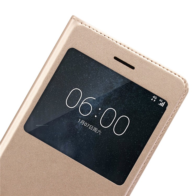 Dual View Window Slim Leather Mobile Shell for Nokia 6 (2017) - Gold-5