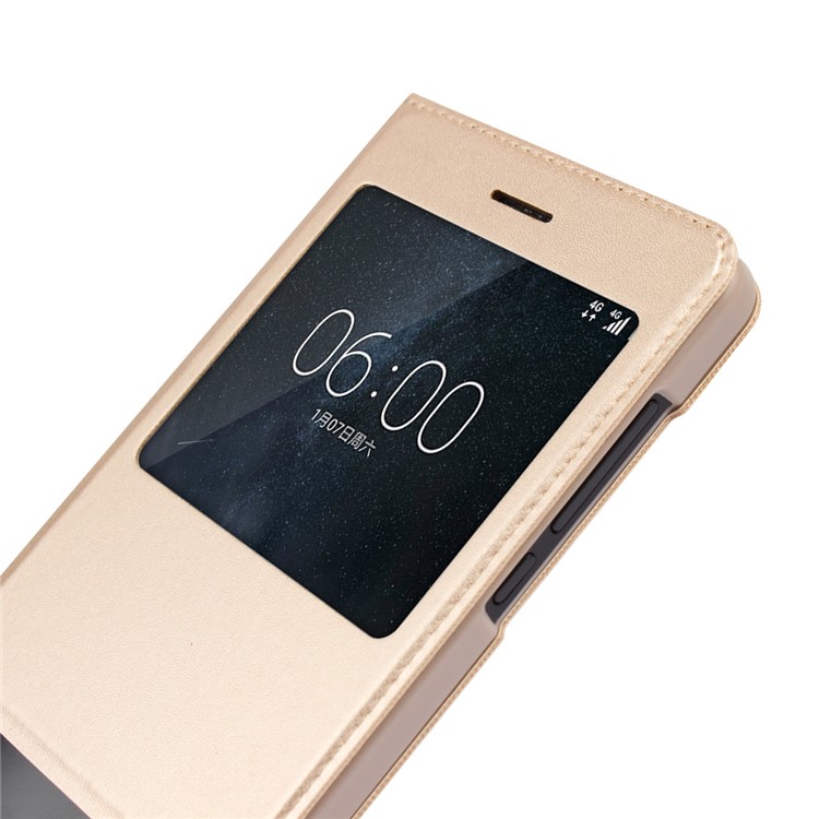 Dual View Window Slim Leather Mobile Shell for Nokia 6 (2017) - Gold-6