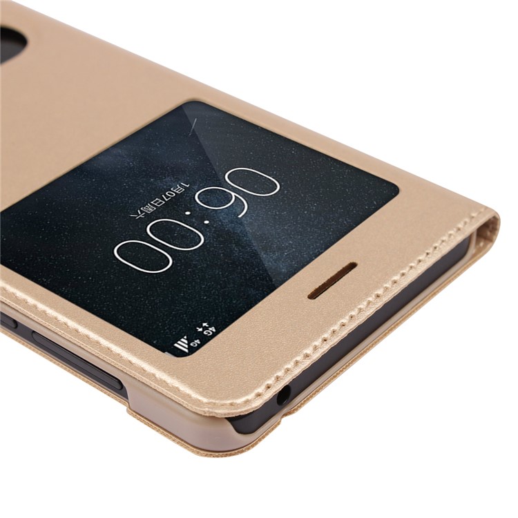 Dual View Window Slim Leather Mobile Shell for Nokia 6 (2017) - Gold-9