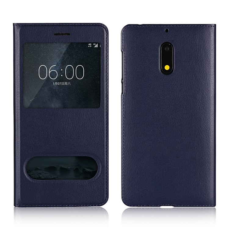 Dual View Window Slim Leather Phone Casing for Nokia 6 (2017) - Dark Blue-1