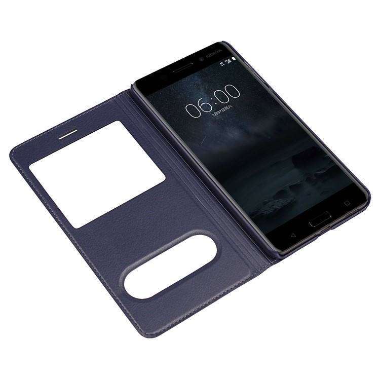 Dual View Window Slim Leather Phone Casing for Nokia 6 (2017) - Dark Blue-5