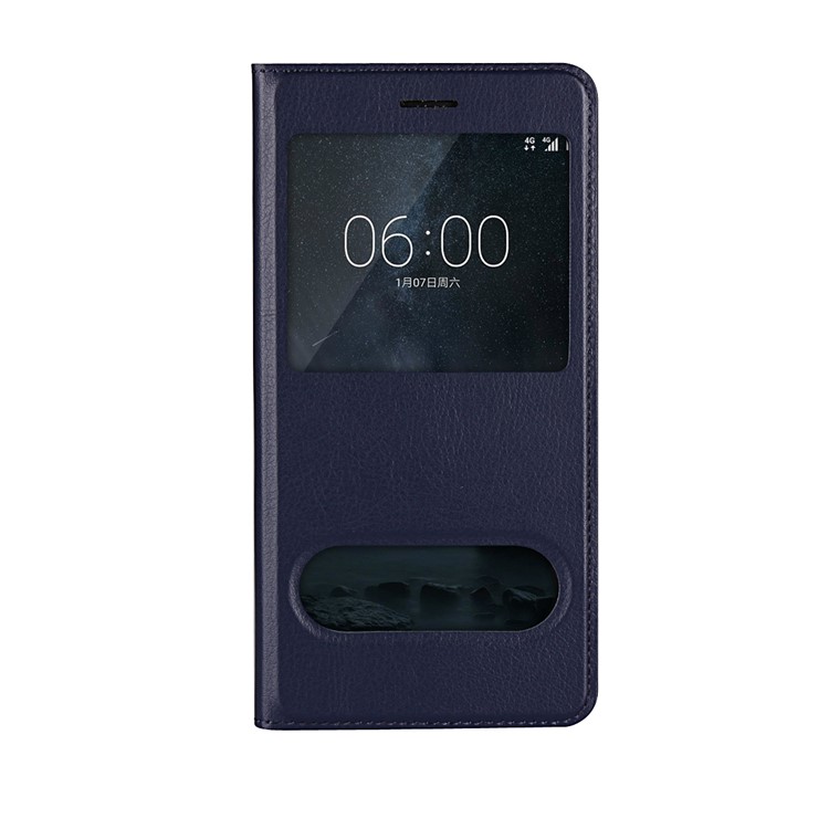 Dual View Window Slim Leather Phone Casing for Nokia 6 (2017) - Dark Blue-6