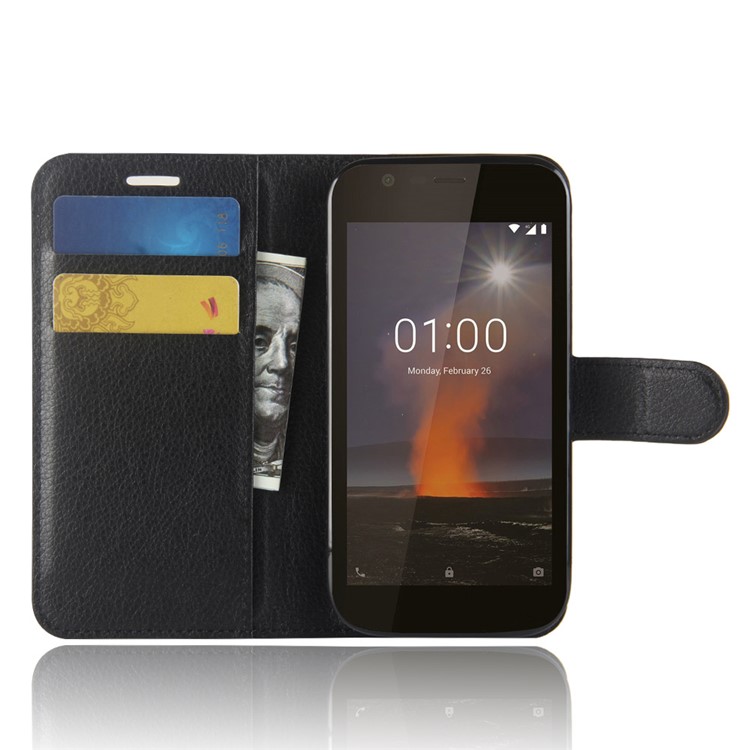 Litchi Texture Wallet Stand Leather Case for Nokia 1 - Black-4