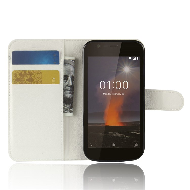Litchi Texture Wallet Stand Leather Cover for Nokia 1 - White-4