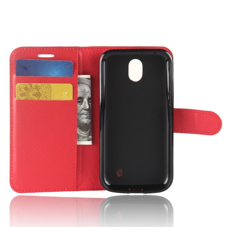 Litchi Texture Wallet Stand Leather Shell for Nokia 1 - Red-3