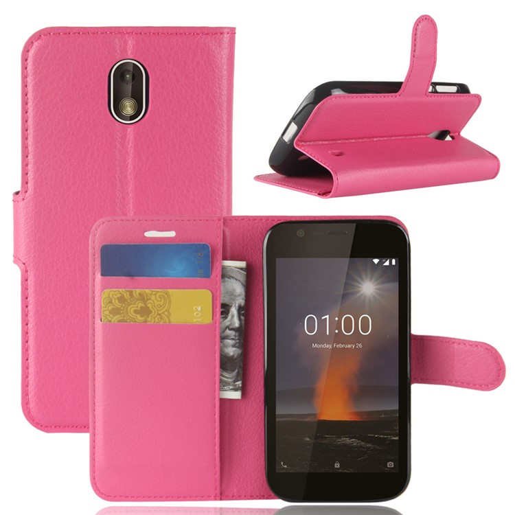 Litchi Texture Wallet Stand Leather Phone Case for Nokia 1 - Rose-1
