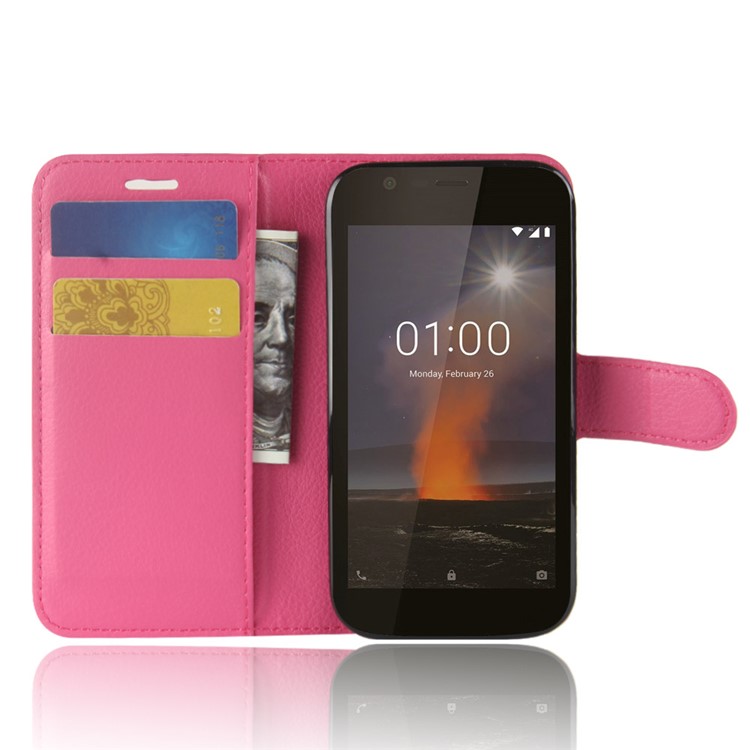 Litchi Texture Wallet Stand Leather Phone Case for Nokia 1 - Rose-4