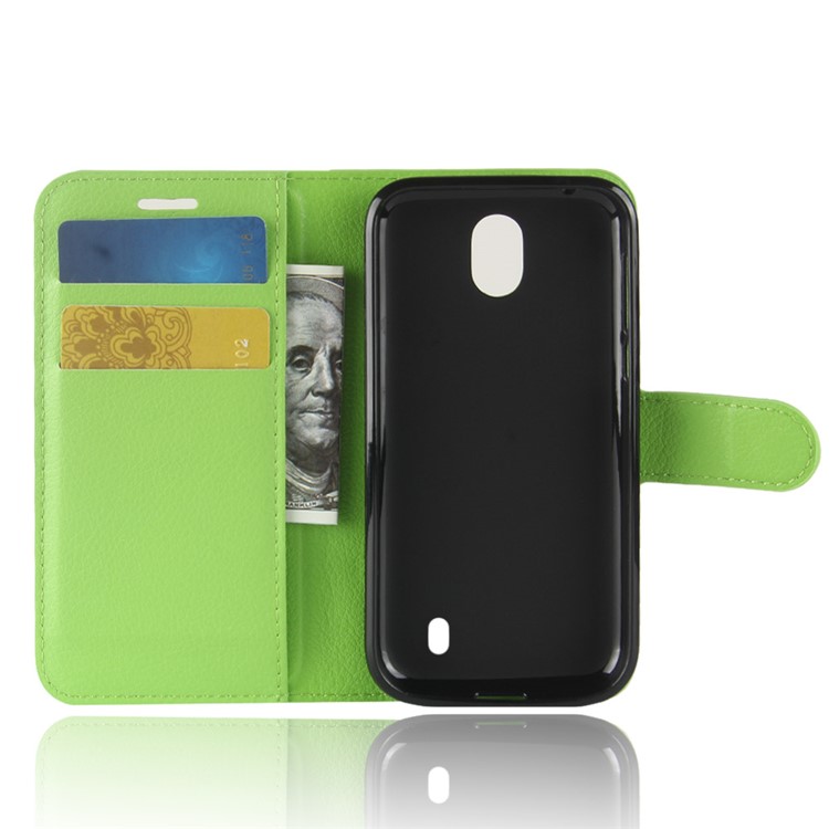 Litchi Texture Wallet Stand Leather Phone Shell for Nokia 1 - Green-3