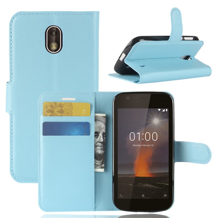 Litchi Texture Wallet Stand Leather Mobile Case for Nokia 1 - Blue-1