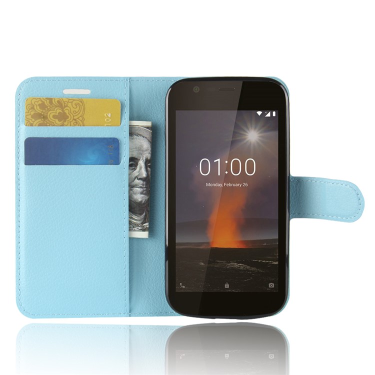 Litchi Texture Wallet Stand Leather Mobile Case for Nokia 1 - Blue-4