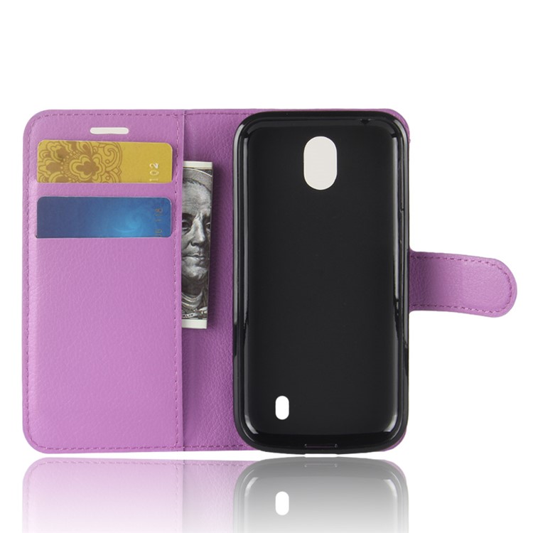 Litchi Texture Wallet Stand Leather Mobile Cover for Nokia 1 - Purple-3