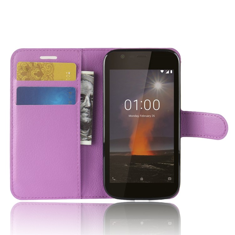 Litchi Texture Wallet Stand Leather Mobile Cover for Nokia 1 - Purple-4