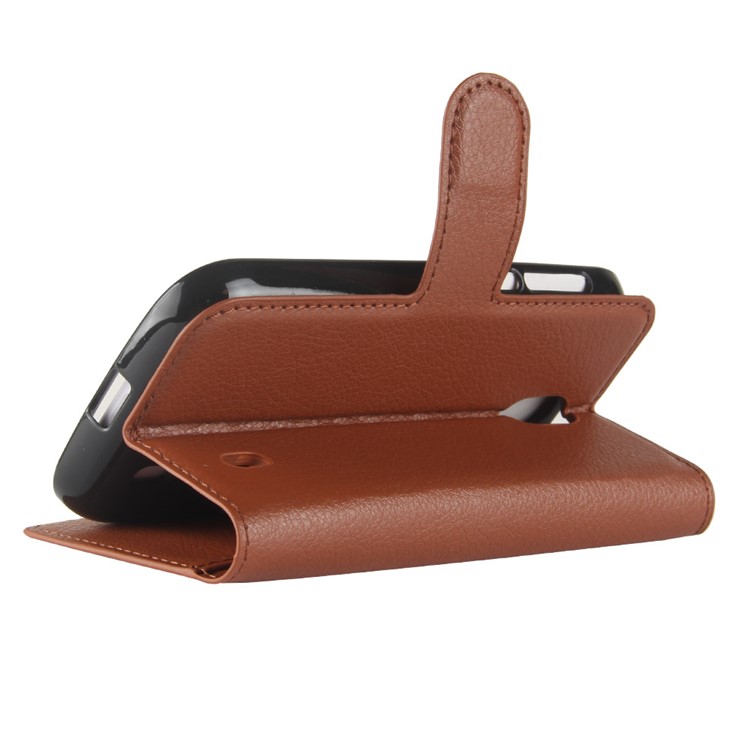 Litchi Texture Wallet Stand Leather Shell for Nokia 1 - Brown-5