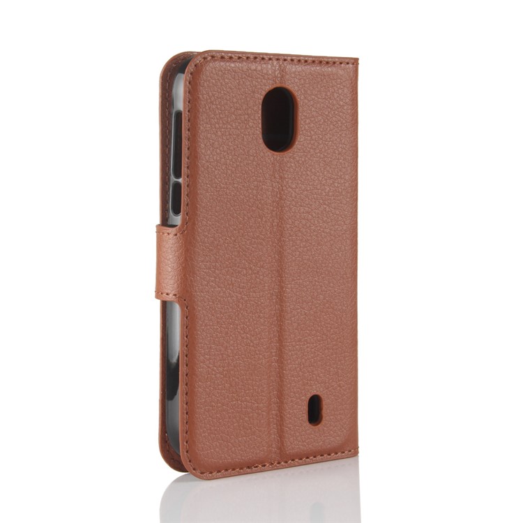 Litchi Texture Wallet Stand Leather Shell for Nokia 1 - Brown-6