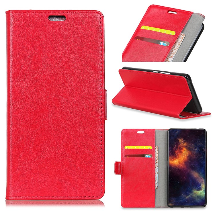 Crazy Horse Stand Leather Wallet Cell Phone Cover for Nokia 7 plus - Red-1