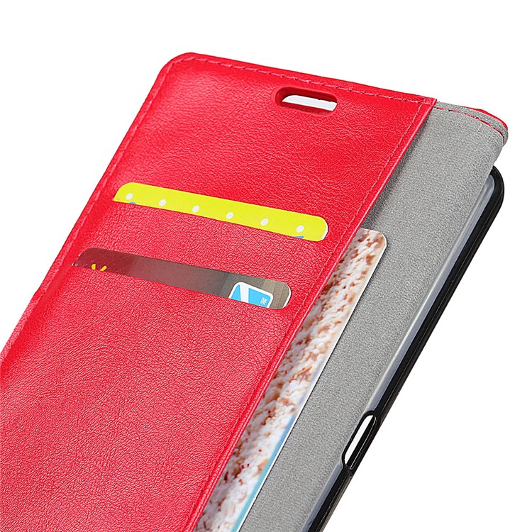 Crazy Horse Stand Leather Wallet Cell Phone Cover for Nokia 7 plus - Red-5
