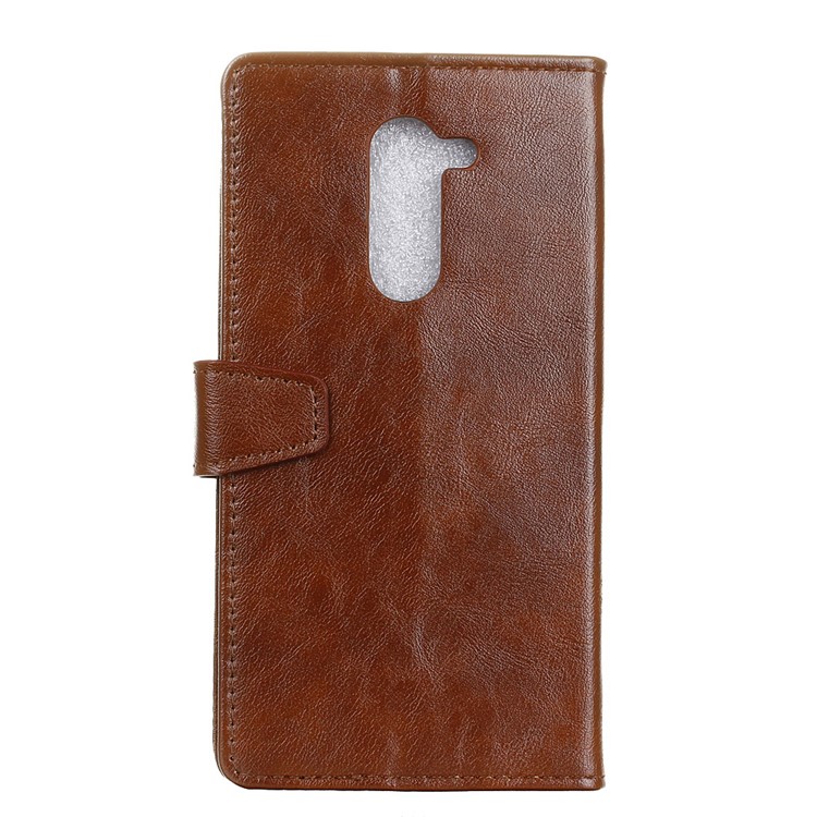 Crazy Horse Wallet Stand Leather Mobile Phone Case Accessory for Nokia 7 plus - Brown-4