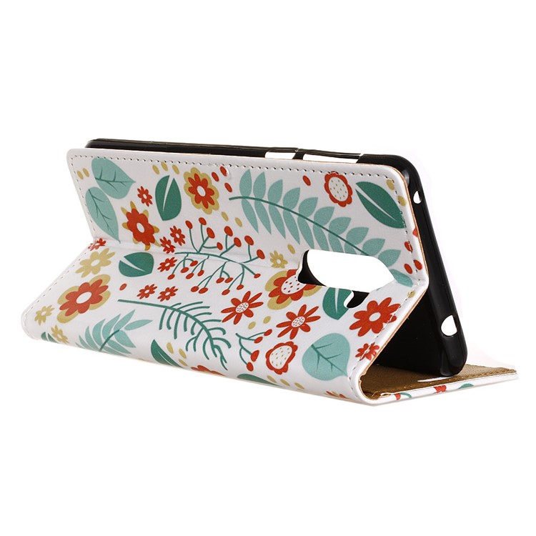For Nokia 7 plus Patterned PU Leather Wallet Stand Phone Cover - Flowers and Leaves-4