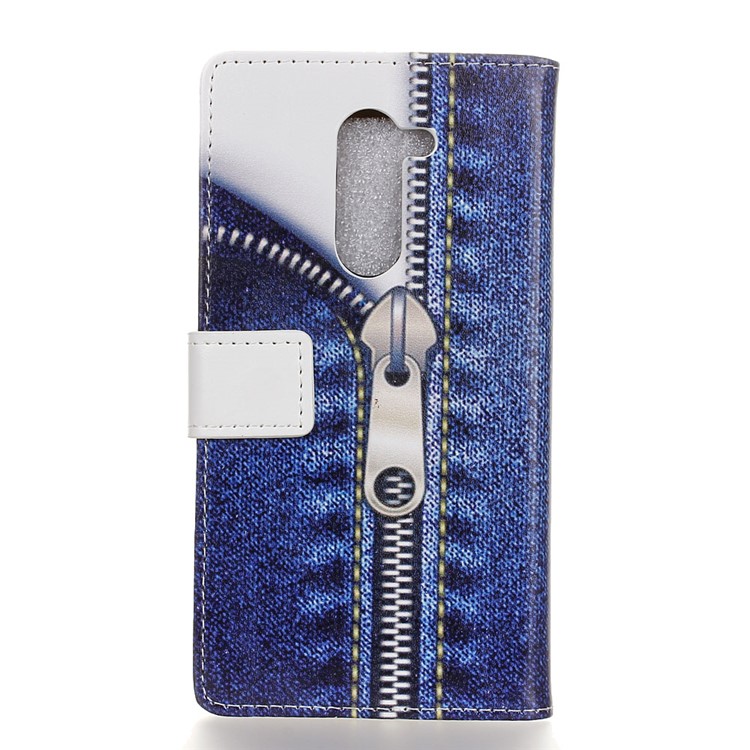 For Nokia 7 plus Patterned PU Leather Wallet Stand Cell Phone Cover - Jeans with Zipper-2