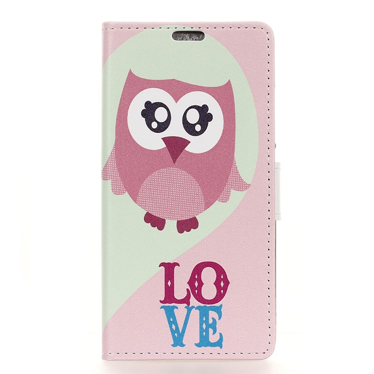 For Nokia 7 plus Patterned PU Leather Wallet Mobile Casing - Owl and Love Word-1
