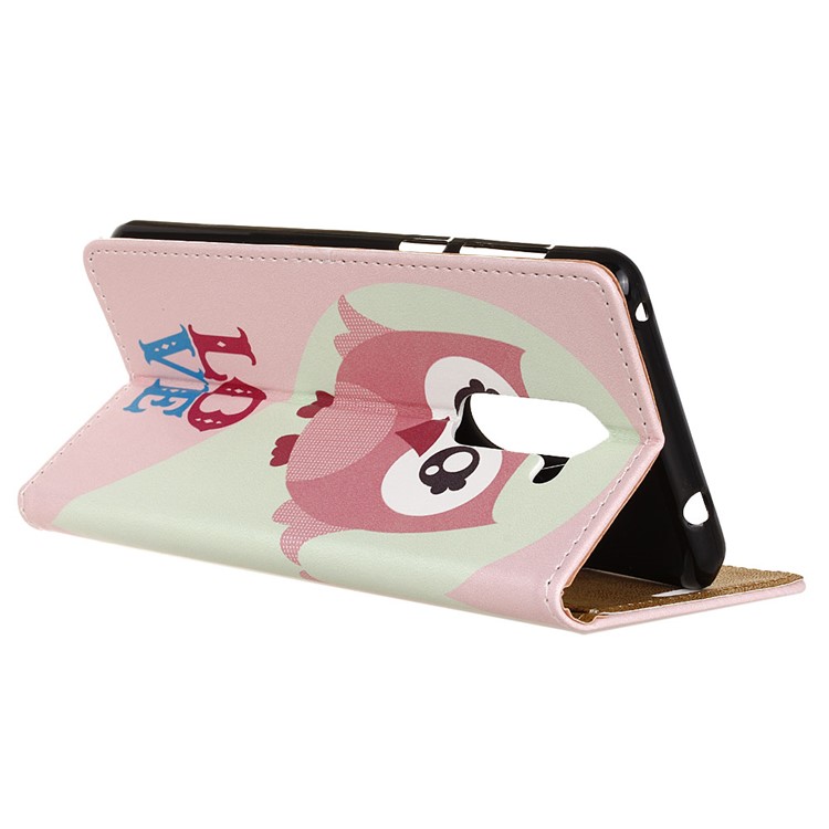 For Nokia 7 plus Patterned PU Leather Wallet Mobile Casing - Owl and Love Word-4