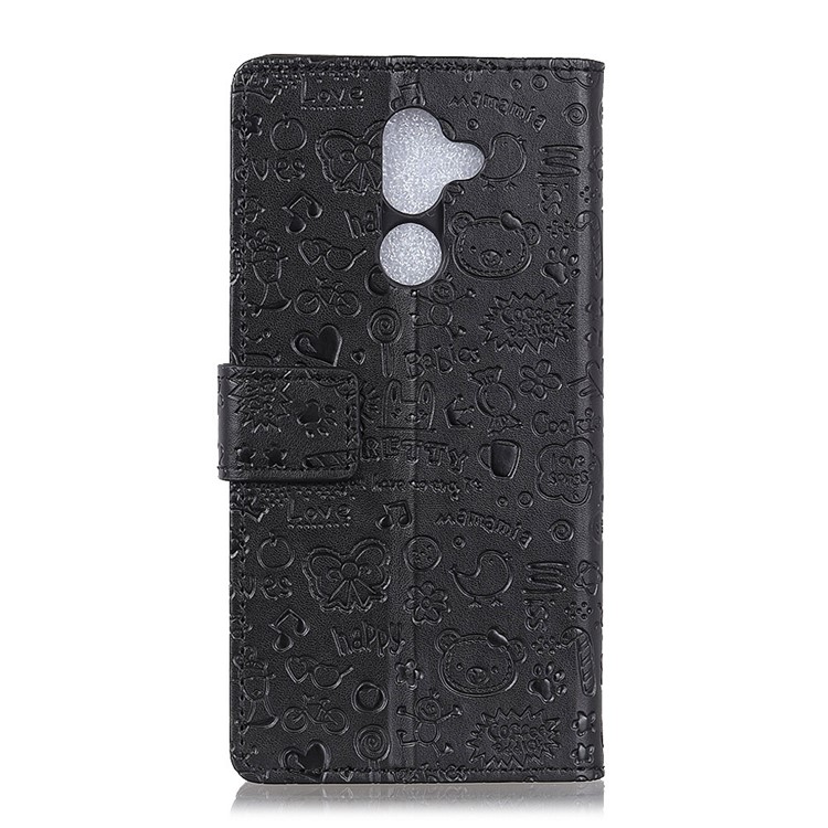 Cartoon Graffiti Wallet Stand Flip Leather Case for Nokia 7 plus - Black-3