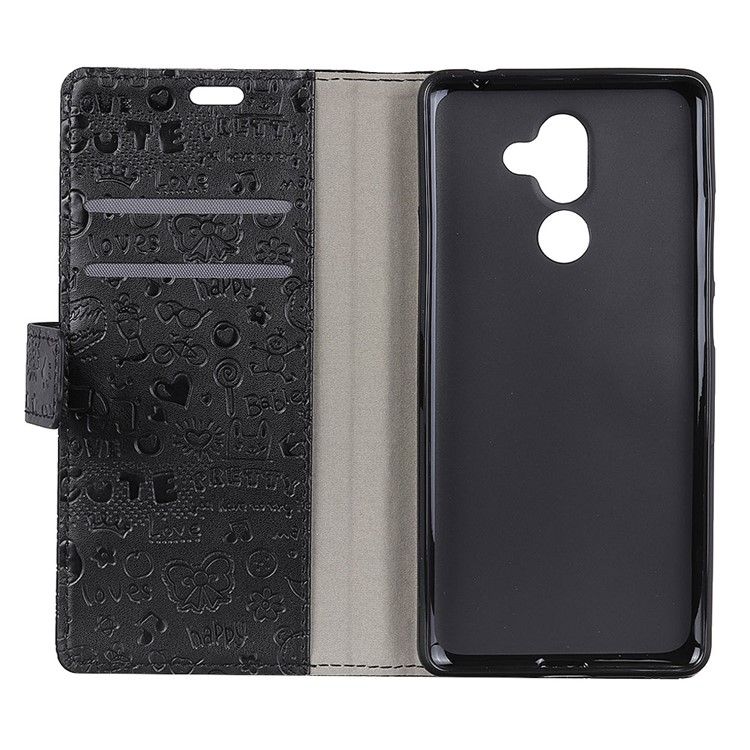 Cartoon Graffiti Wallet Stand Flip Leather Case for Nokia 7 plus - Black-4