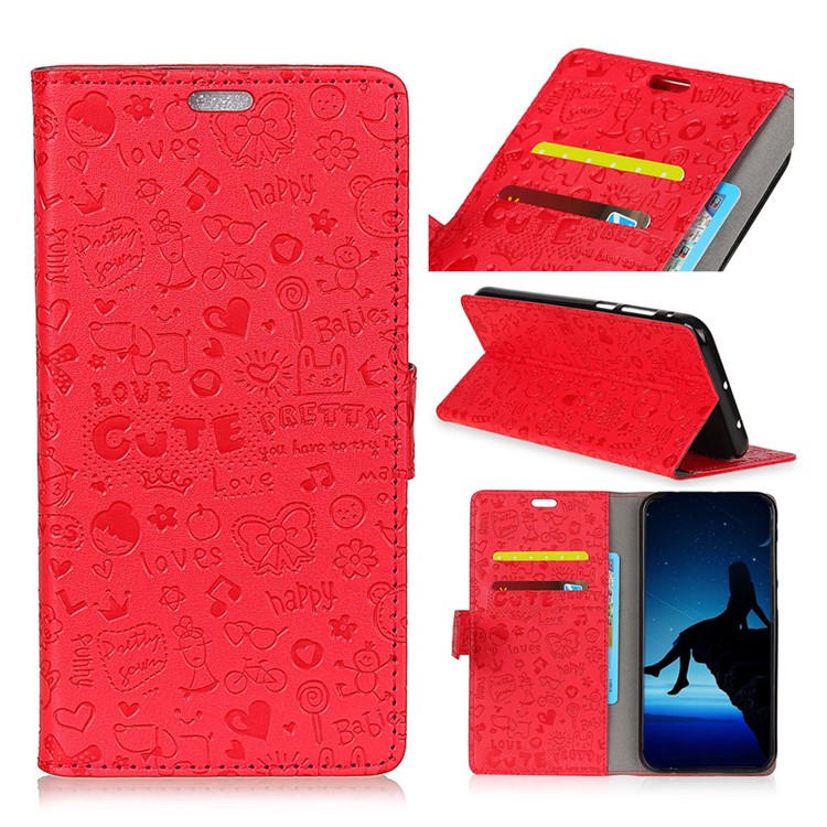 Cartoon Graffiti Wallet Stand Flip Leather Shell for Nokia 7 plus - Red-1