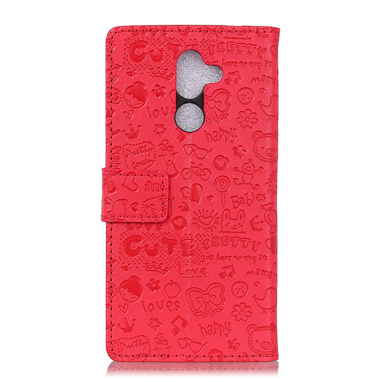 Cartoon Graffiti Wallet Stand Flip Leather Shell for Nokia 7 plus - Red-3