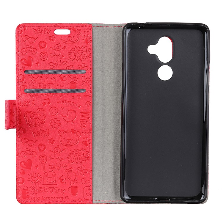 Cartoon Graffiti Wallet Stand Flip Leather Shell for Nokia 7 plus - Red-4