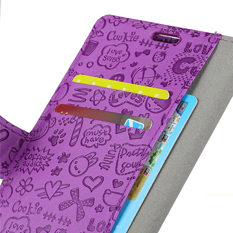 Cartoon Graffiti Wallet Stand Flip Leather Mobile Casing for Nokia 7 plus - Purple-2